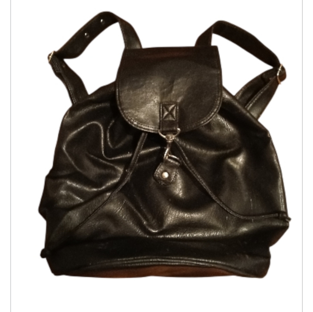 Elegant Black Leather Backpack Purse